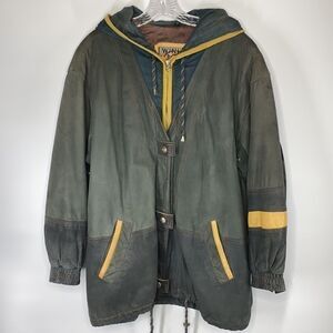 Winlit Tradewinds Green Hooded Leather Jacket Size Large